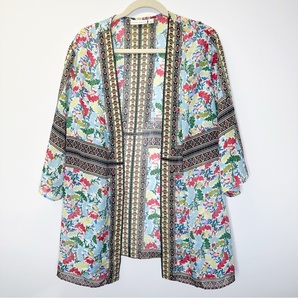 Susan Graver Open Front Kimono Duster Multi color floral size XL - Picture 1 of 10